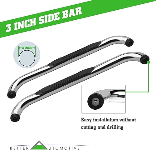 Miniatura 5 de Estribos laterales para Ford F250 / F350 / F450 / F550 / F550 Super Duty Regular Cab Truck Pickup 3 pulgadas barras laterales de acero inoxidable