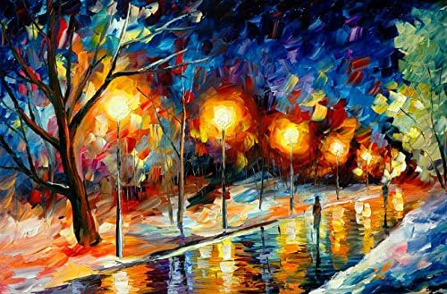 Van Eyck Walking Alone Under The Street Lamp Colorful Palette Knife Oil Painting of Tree Wall Canvas Linen Art Prints Pictures Wall Art for Home Decorations,20x28 Inches unframed,HD145