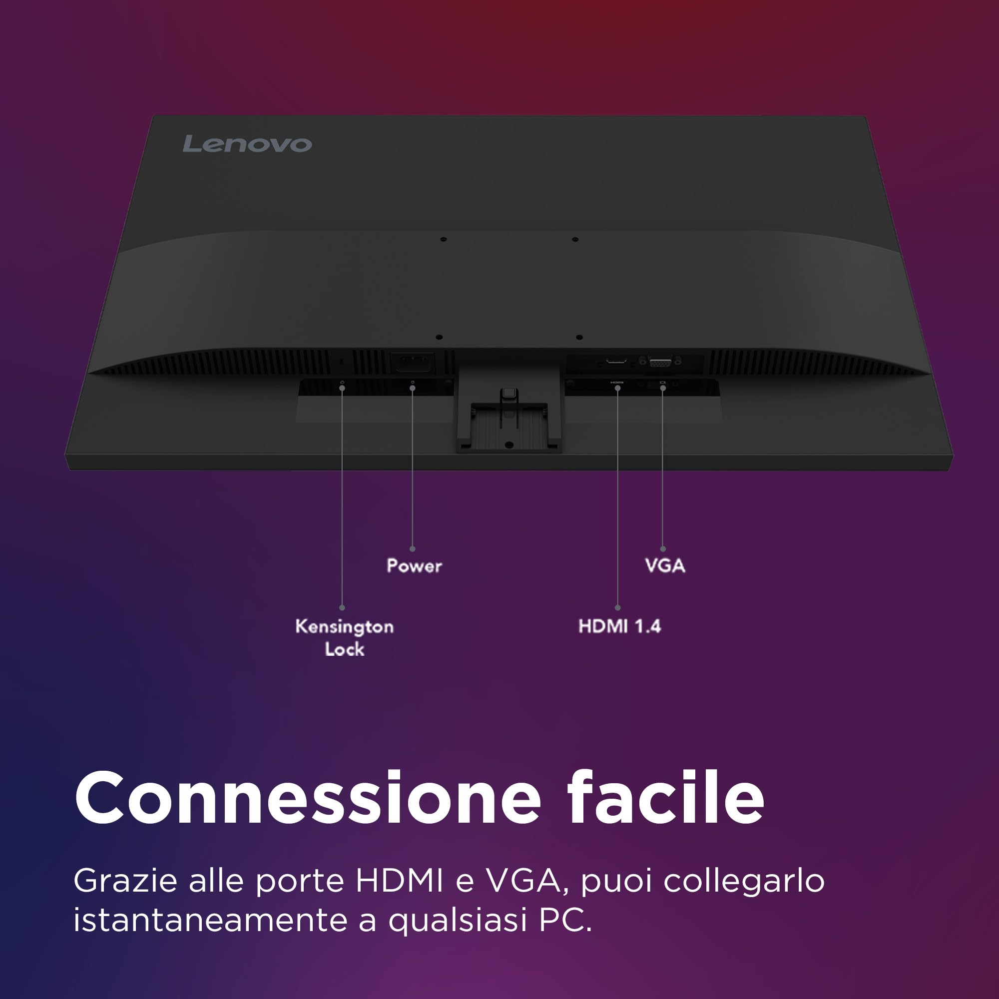 Lenovo ThinkVision S27-4e, monitor professionale 27" Full HD, pannello IPS ad alta fedeltà cromatica, frequenza 100Hz e protezione visiva avanzata – Nero