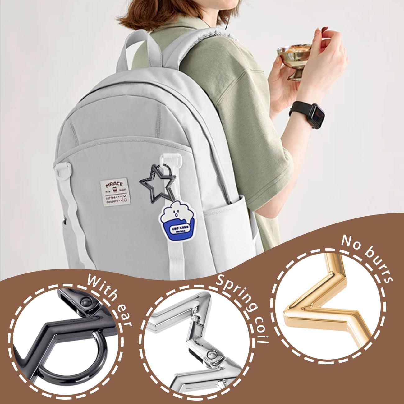 Star Carabiner, Shaped Stainless Steel Keychain Clip with Spring Opening, Carabiner Snap Hook Holder, Star Carabiner Hook Clip, Key Holder Carabiner Clip (6 Pcs, 3 Colours)