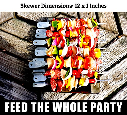 Cave-Tools-Skewers-Set-10-Stainless-Steel-Wide-BBQ-Kebob-Sticks-for-BBQ-Grill-Flat-Metal-with-Food-Remover-Disc-BBQ-Accessories-12-Inch
