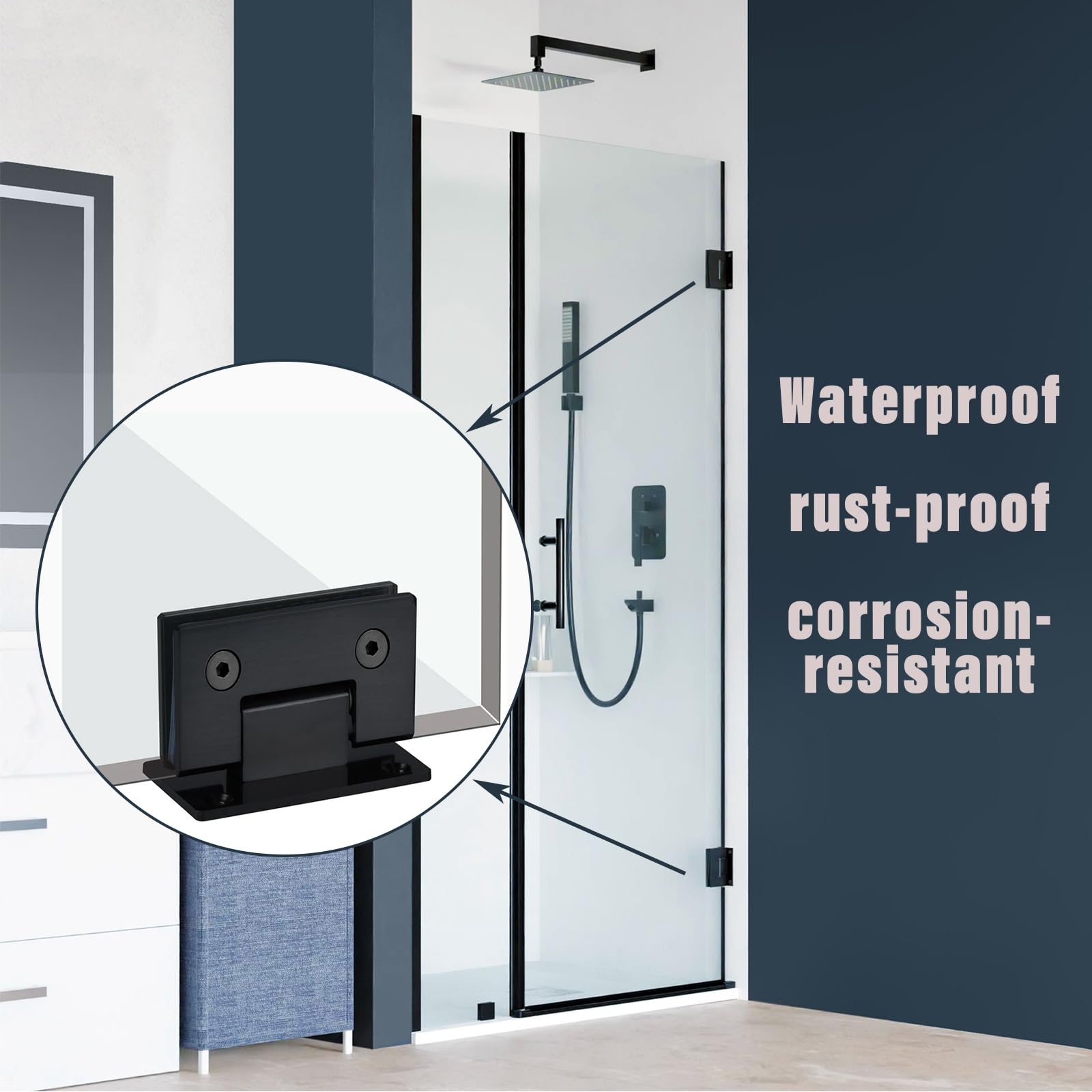 Cokritsm Black 2Pack Glass Shower Door Hinges 90 Degrees Glass Door Hinges Replacement Parts with Mounting Hardware Stainless Steel Bathroom Gate Clamp for 8-12mm Glass - Image 3
