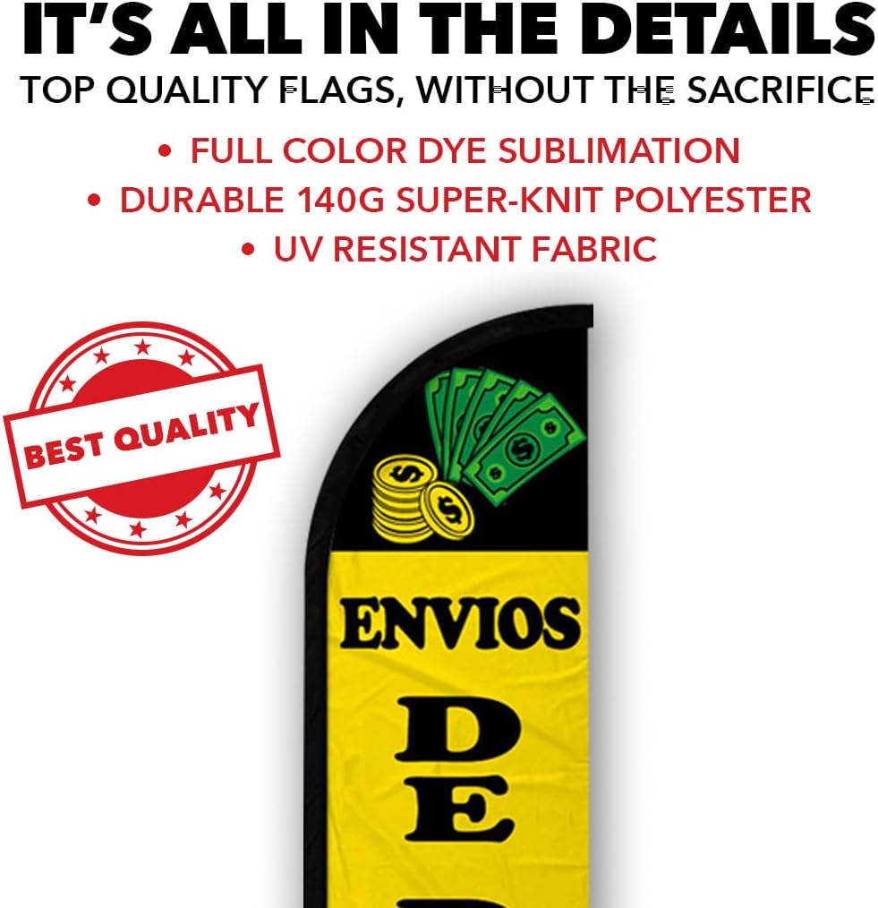 Envios De Dinero Aqui Windless Full Sleeve Banner Swooper Flag - Perfect for Businesses, Stores, Shops, etc
