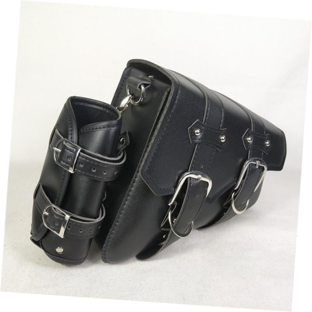 Motorcycle Side Bag Pu Leather Storage Pouch for Cycling Lightweight Saddle Container Buckle Strap for Outdoor Sports and Hiking Black Right Side
