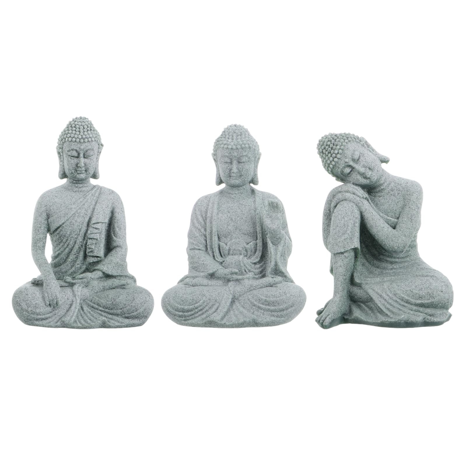 Cabilock 3 Stück Buddha Figuren aus Naturstein für Zuhause und Büro | Zen Dekoration für Schreibtisch, Yoga Studio und Aquarium, Sitzende Statuen im Dreierpack