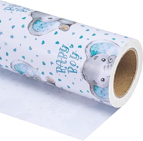 Miniatura 17 de WRAPAHOLIC Papel de regalo reversible para baby shower, mini rollo, 17 pulgadas x 33 pies, diseño de animales grises neutros, baby shower, Baby