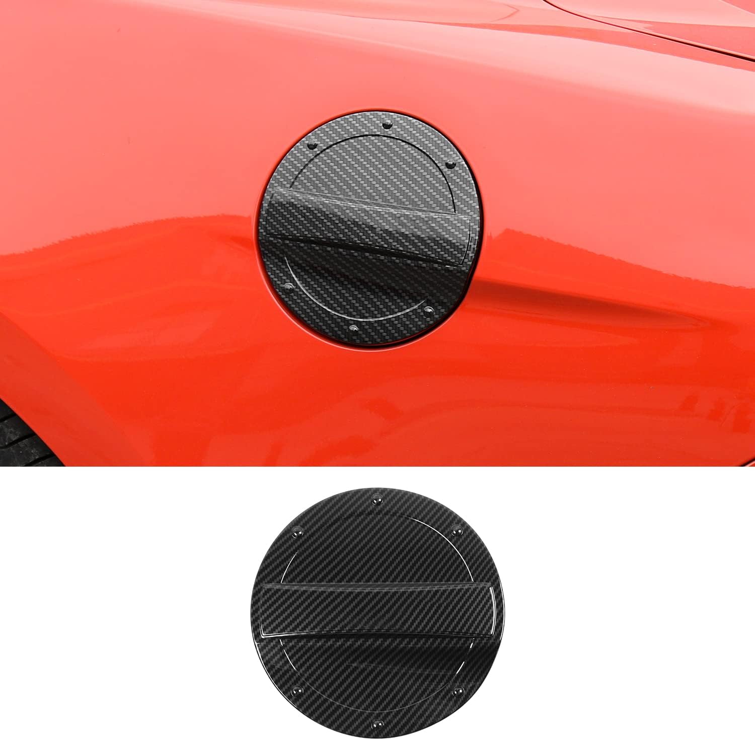 Jimen Compatible with 2015-2022 Ford Mustang Gas Cap Fuel Filler Door Cover Gas Tank Cover (Black)