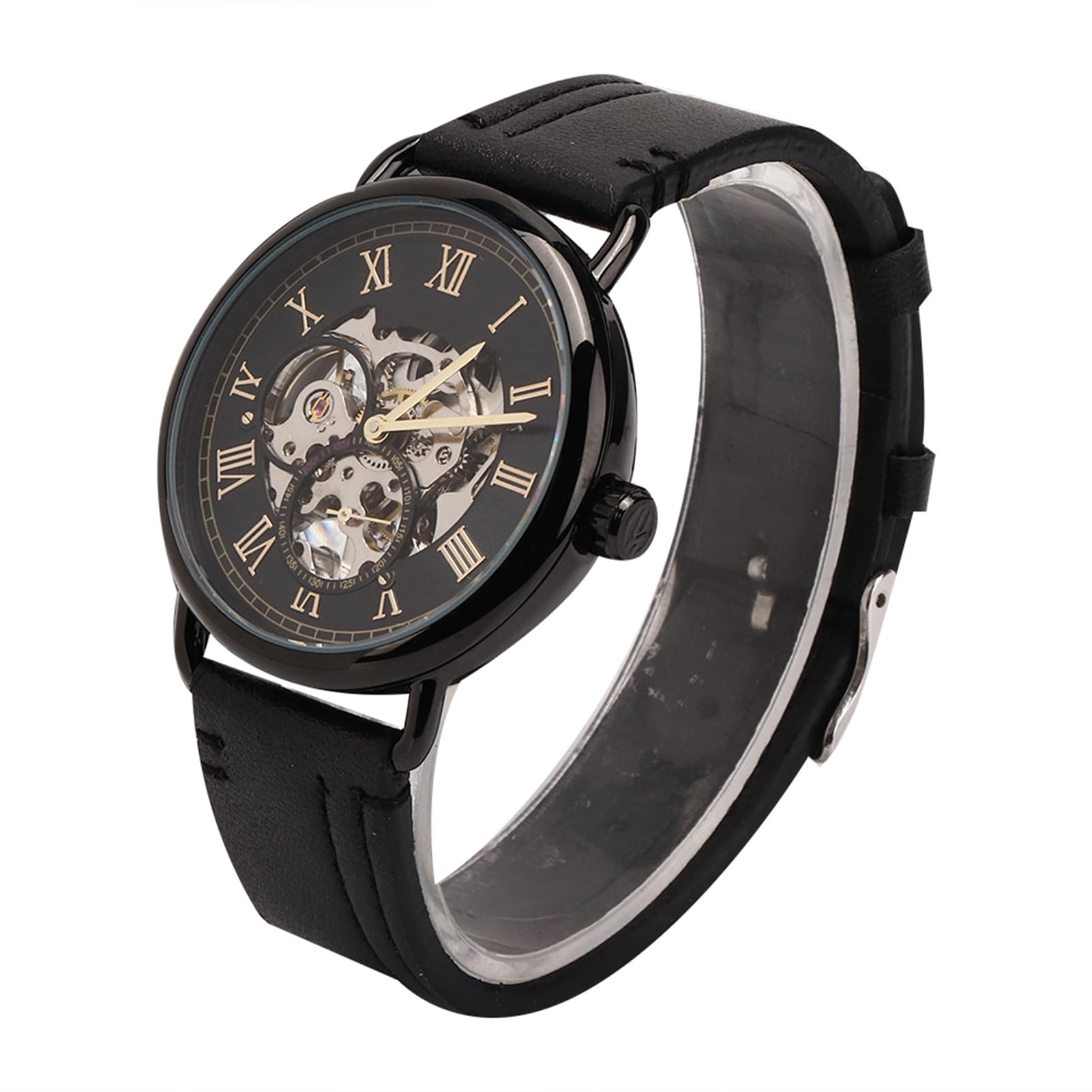 Jiawu Orologio Meccanico da Uomo Orologio da Polso Scheletrato Semi-Automatico per Uomo, Cinturino in Pelle PU Business Casual Impermeabile 30M in Acciaio Inossidabile, Elegante con Modello Vuoto per