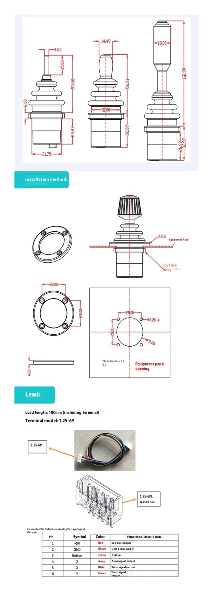 Industrieller Joystick, Industrie-Joystick SMC30A1, 3-Achsen + 1 Taste, Griff, Bedienhebel(Output CAN)