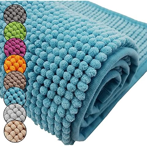 DILUMA Badematte Chenille 70x120 cm Türkis Rutschfester Hochflor Badteppich Wellness Badvorleger Saugfähig und Flauschig Cover