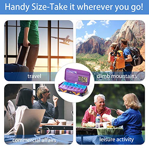 Image of Weekly Pill Organizer 2 Times a Day, Zumd Pill Box 7 Day with Cute Quilted Fabric Zipper Case, Travel Pill Case Am Pm for Vitamin Medicine Organizer