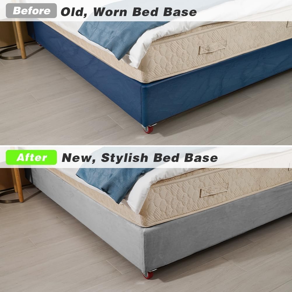 DUJUIKE Mantovana Giroletto Vestiletto Coprirette, Mantovana in velluto riccio per divano letto, Protezione Del Giroletto, Trasforma una base per letto(Cal King Bed Width:180-190cm,Grigio Chiaro)