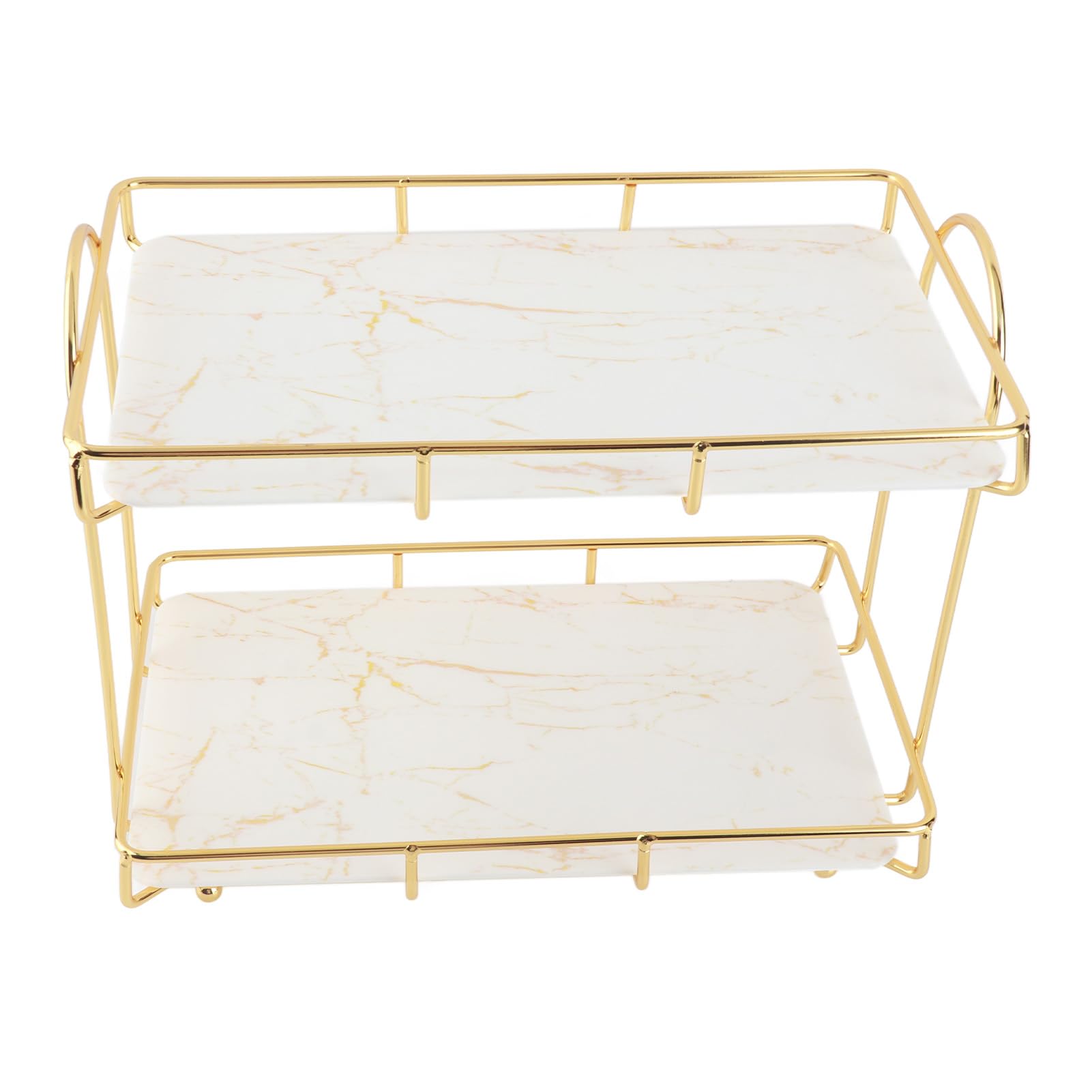 Asixxsix Organizador de baño, Bandeja de tocador Multiusos de 2 Niveles con Revestimiento Dorado para lociones, Maquillaje, cosméticos, perfumes, detergente y Especias, Dorado (L)
