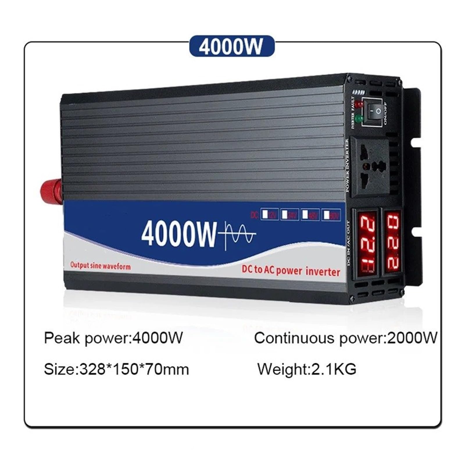 Invertitore Potenza Inverter A Onda Sinusoidale Pura Da 3000W 4000W 5000W Da CC 12V 24V 48V 60V 72V A CA 110V 220V Auto Con Convertitore Tensione E Alimentazione Solare(4000W,24V,120V(60HZ))