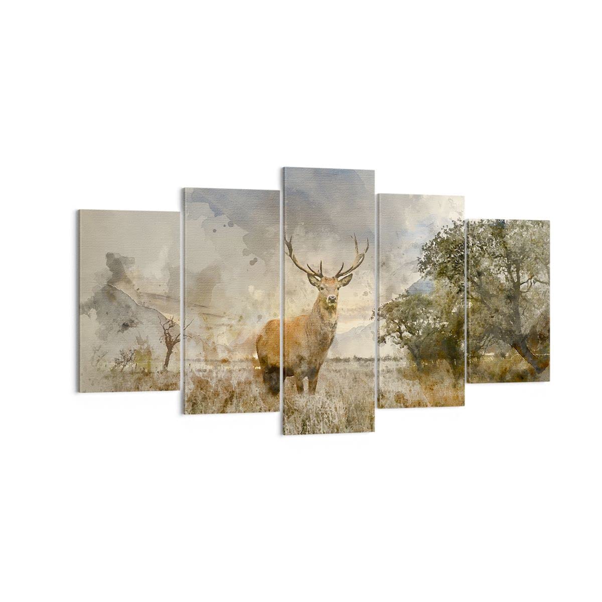 ARTTOR Bilder auf Leinwand 160x85cm Wandbild Landschaften Natur - 3465 | Reh Mehrteilige Groß XXL Wanddekoration Wohnzimmer Schlafzimmer Küche Wanddeko Wand Kunstdruck Wandkunst Wall Decor ARTTOR