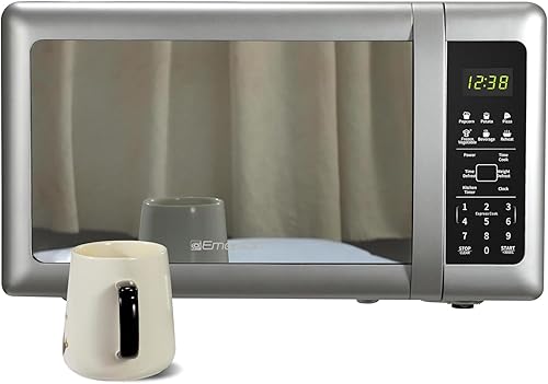Emerson MW7601SL-N Horno microondas para encimera con elegante puerta de vidrio con acabado de espejo de 700 W, 10 niveles de potencia y 6 ajustes