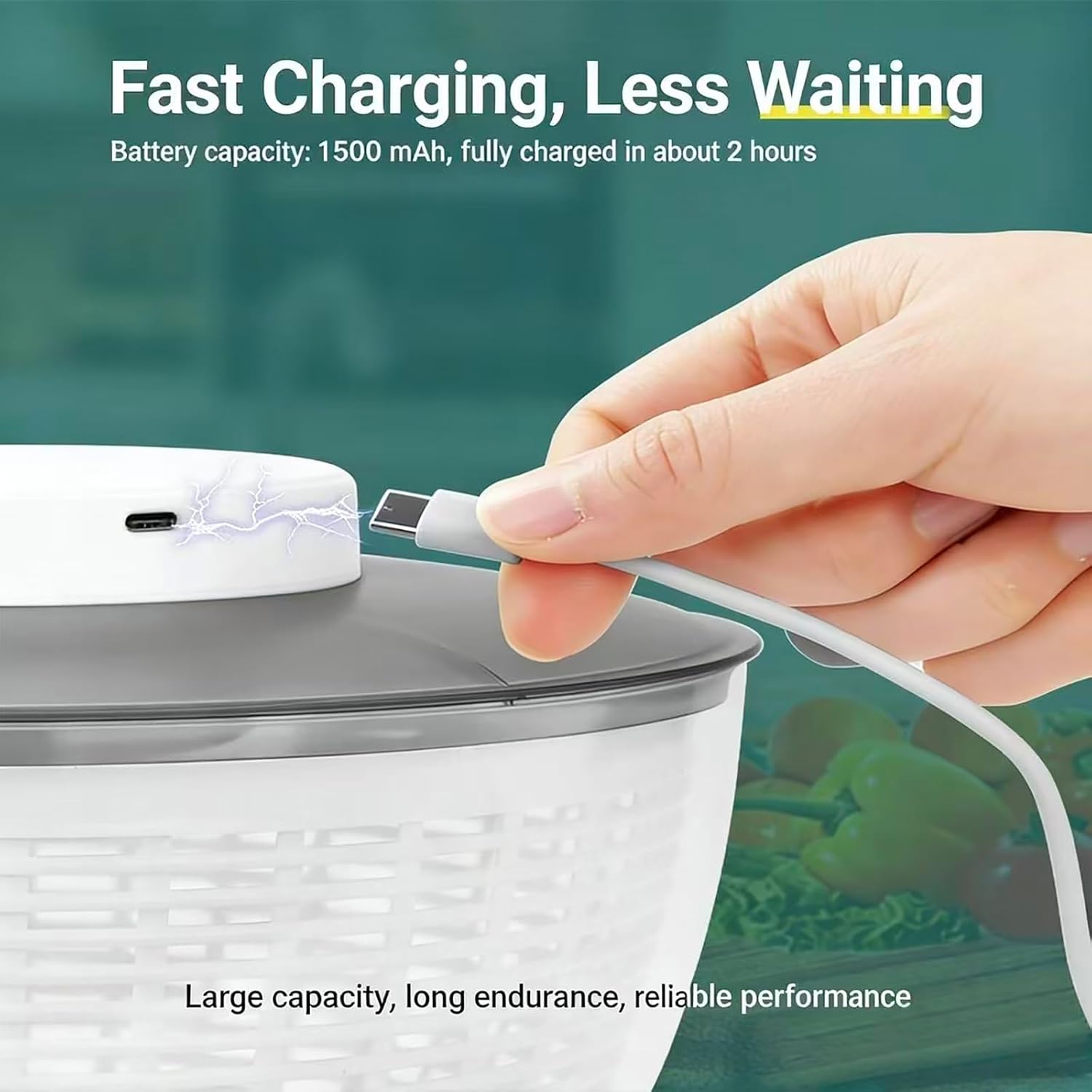 COYEUX 4.75L/6L Lettuce Spinner Dryer, Electric Salad Spinner, USB Chargeble Vegetable Washer, One-Click Start and Stop/500rpm in 1min, for Salad, Fruits