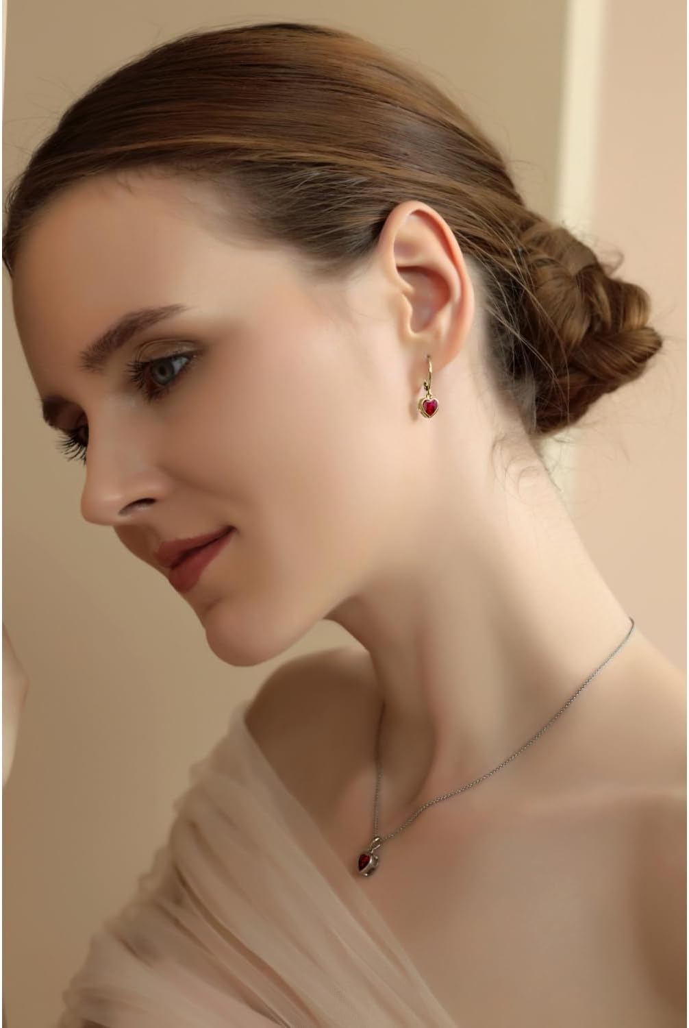 Birthstone Earrings for Women - 6mm Heart Bezel Solitaire Leverback Dangle Drop Silver Earrings With Genuine or Synthetic Gemstones