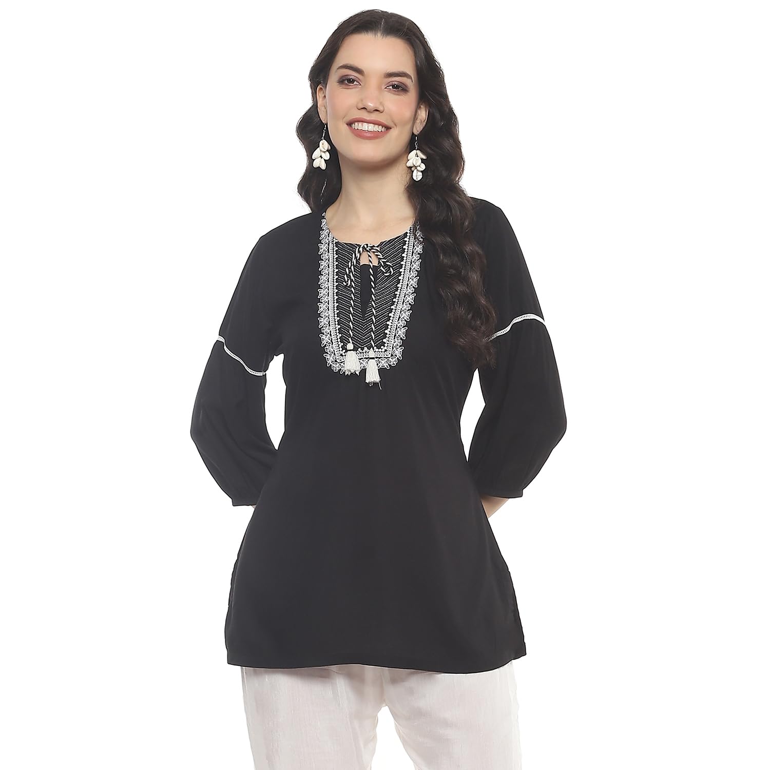 rangriti Black Rayon Indie Top for Women-picture-2