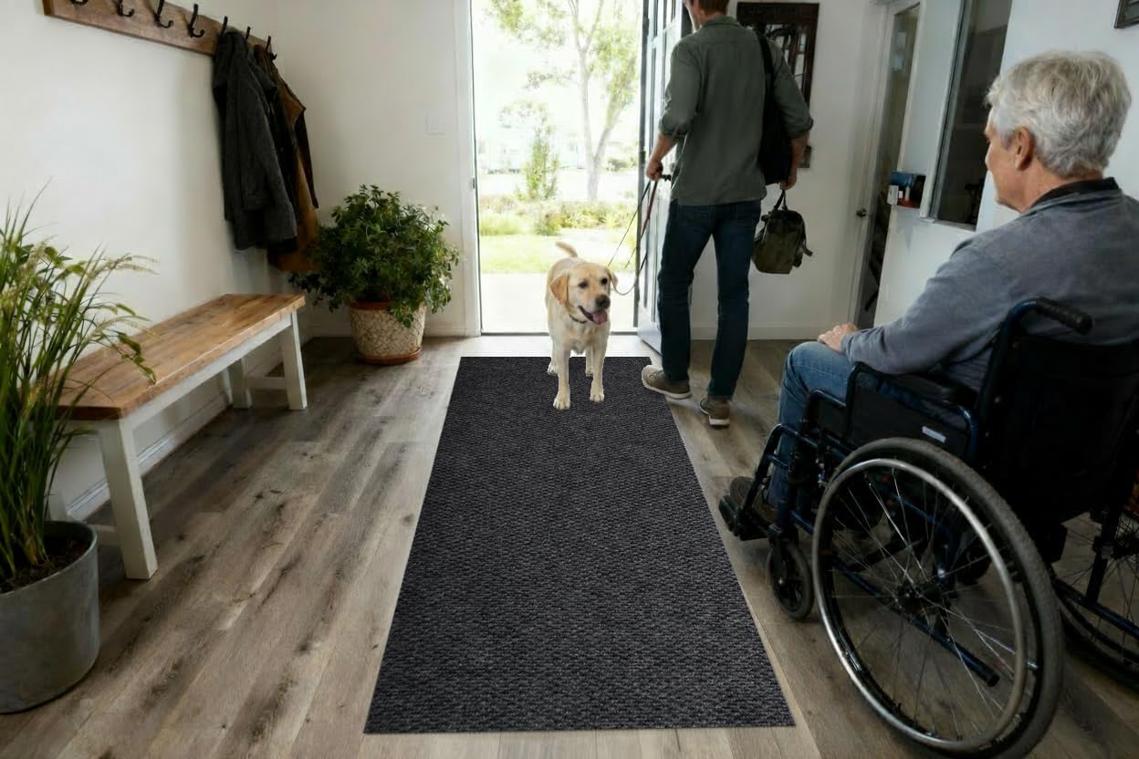 iCustomRug Hallway Runner Rug – 3x12ft Black, Indoor/Outdoor, Non-Slip Rubber Backing, Low-Profile All-Weather Carpet, Non-Shedding & Easy Care, Entryway Mat Ideal for High Traffic Areas 3' x 12' Black