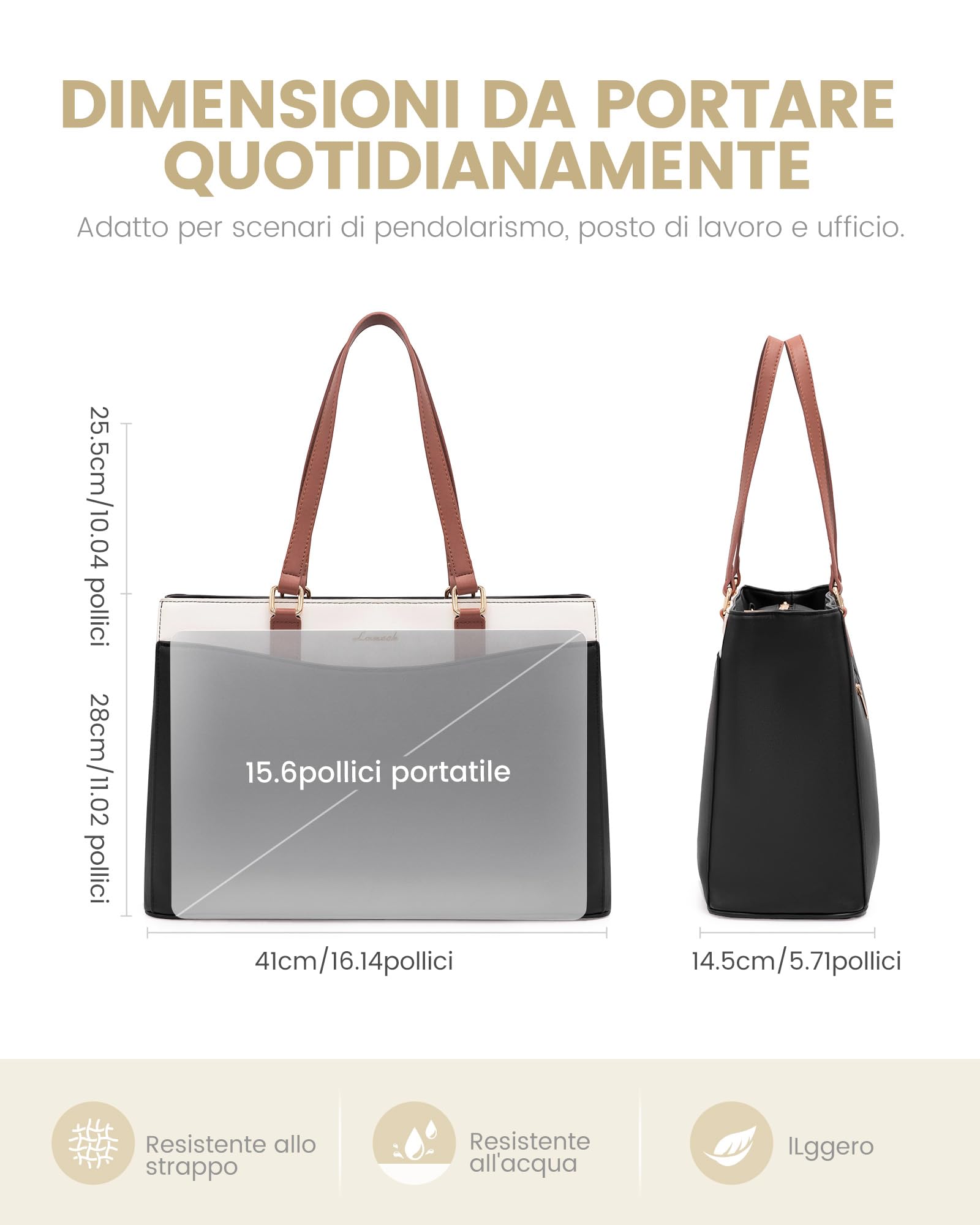 LOVEVOOK Borsa Donna Grande, PU Pelle Borse da Lavoro Università Tote Bag porta PC, Elegante Borsa Tracolla per Ufficio University Docente Scuola