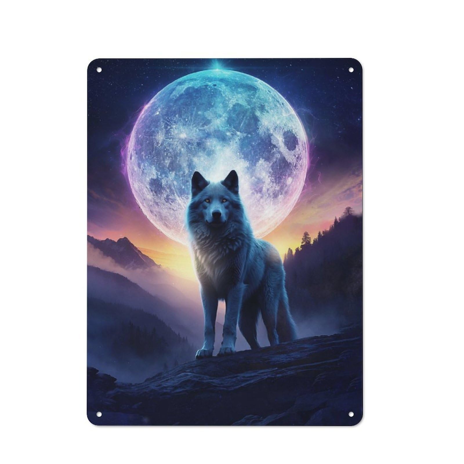 Junmoney Howl At The Moon Metal Plaque 40X30cm With For Hallway Wall, Rustic Decor, For Garage, Workshop And Man Cave Decoration