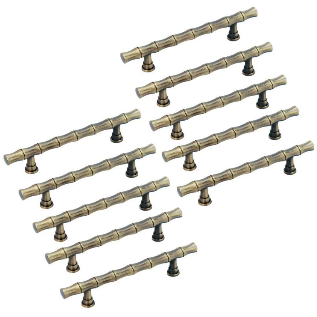 Fbshop(Tm) 10Pcs Antique Brass Furniture Handle Vintage Retro Bamboo Drawer Closet Cabinet Knobs And Handles Furniture Pull Knob 64Mm/96Mm