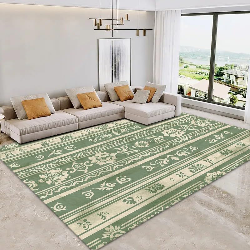 Tapis vert sauge de salon 120x170 cm à rayures géométriques modernes