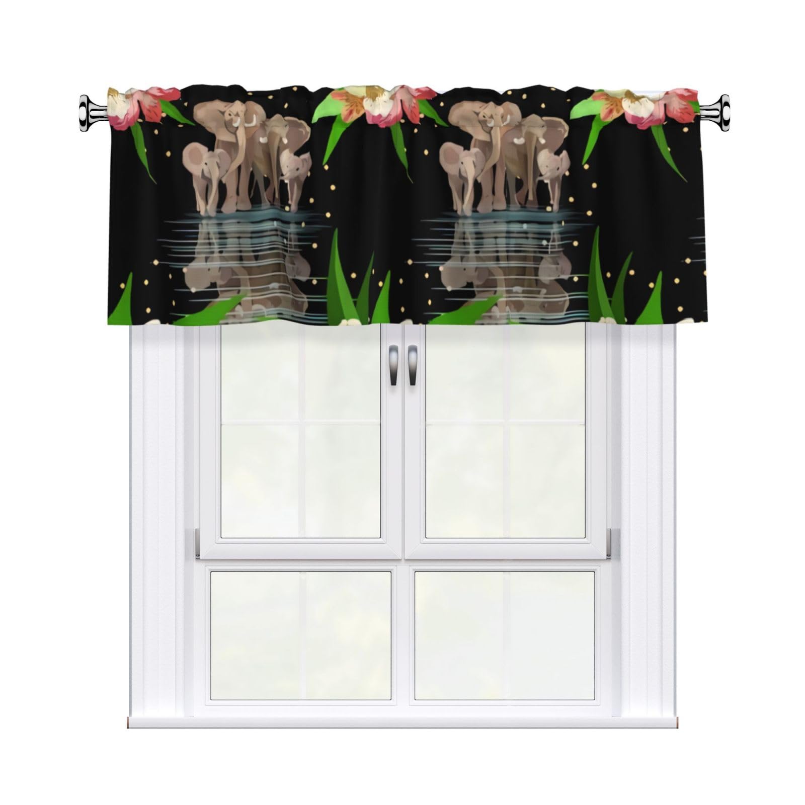 WHJDPP Elephant Prints Charming Kitchen Window Cover – 54x18 Inch Peach Skin Valance with Decorative Print
