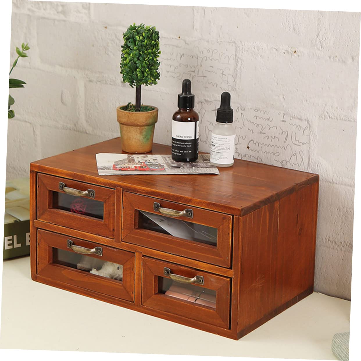Housoutil Caja de Madera Vintage con Cuatro Cajones, Doble Capa para Joyas