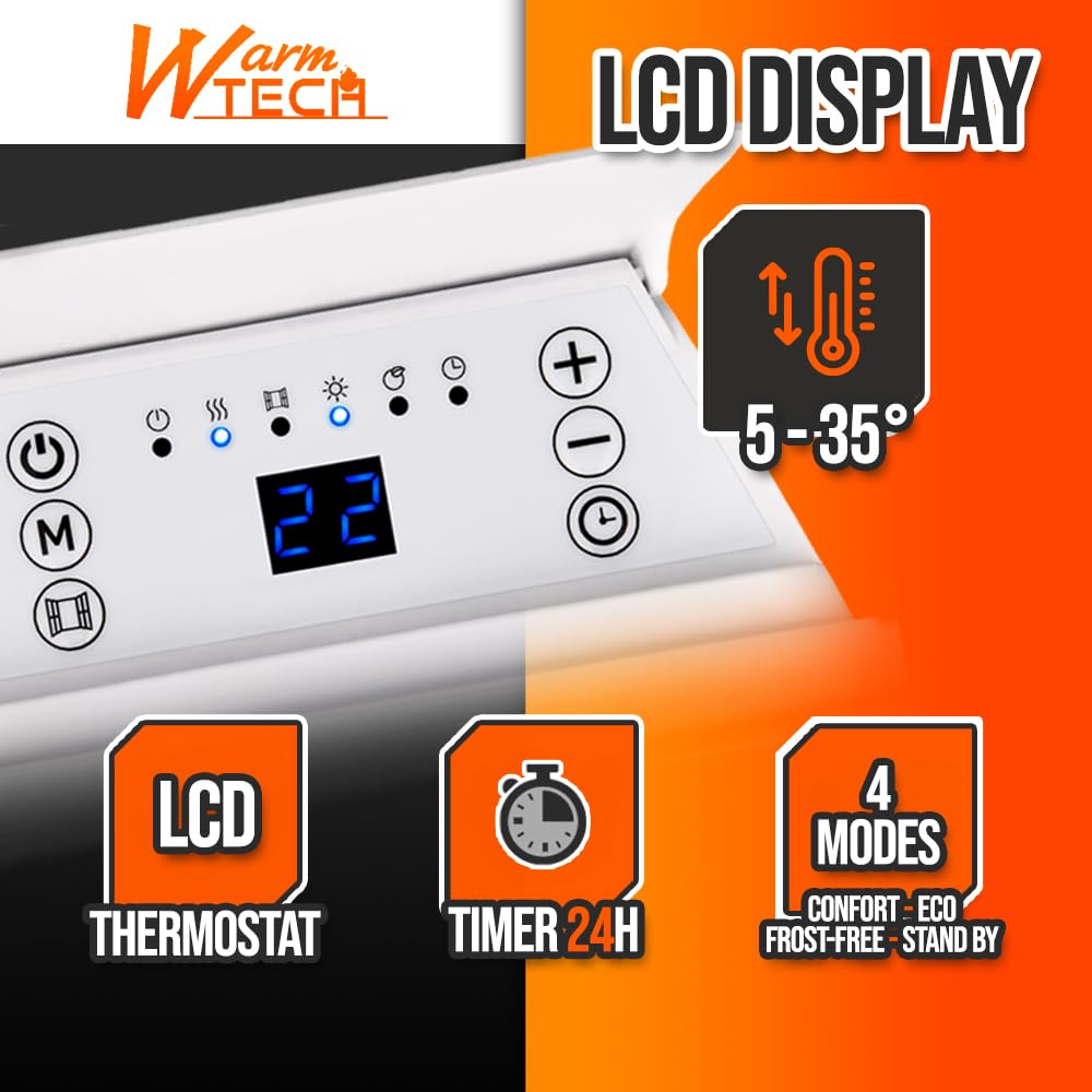 Chauffage mural 2000W - 4 modes - Thermostat électronique - Timer 24H - Warm Tech