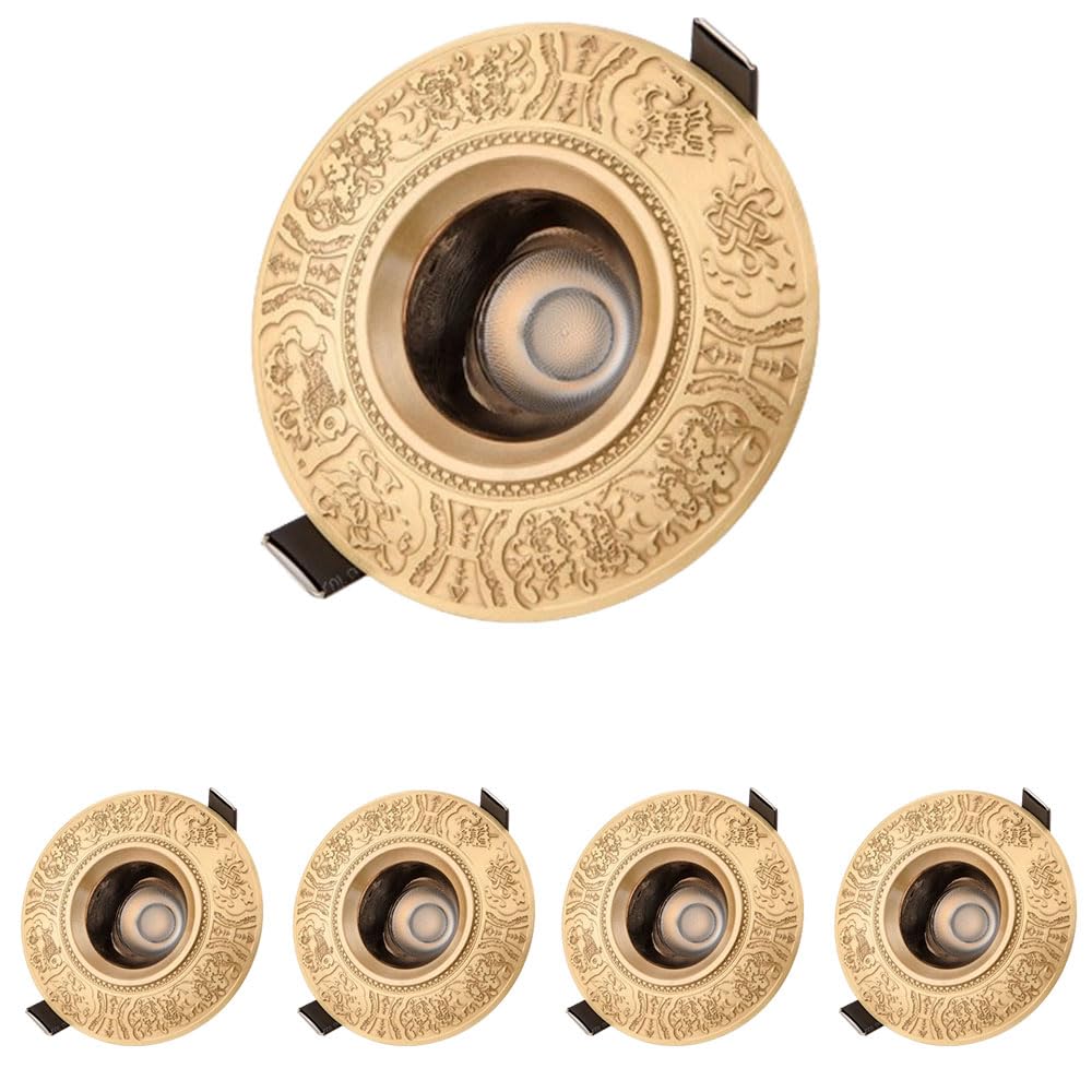 JKJZSALJ 5 Pack Style Led Recessed Lighting,3Cct Dimmable 3000K/4000K/6000K,10W Led Recessed,With Brass Pattern Led Led Can Lights,Brass Baffle Trim,Brass