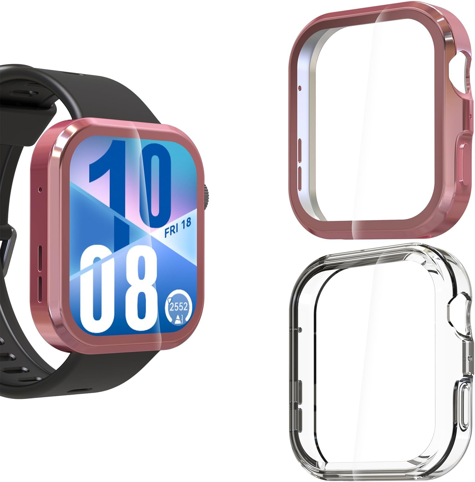 2 PCS Screen Protectors Compatible with Huawei Watch Fit 4, Full Protective Ultra Slim Soft TPU Case Cover Compatible with Huawei Watch Fit 4(Rose Pink, Clear)