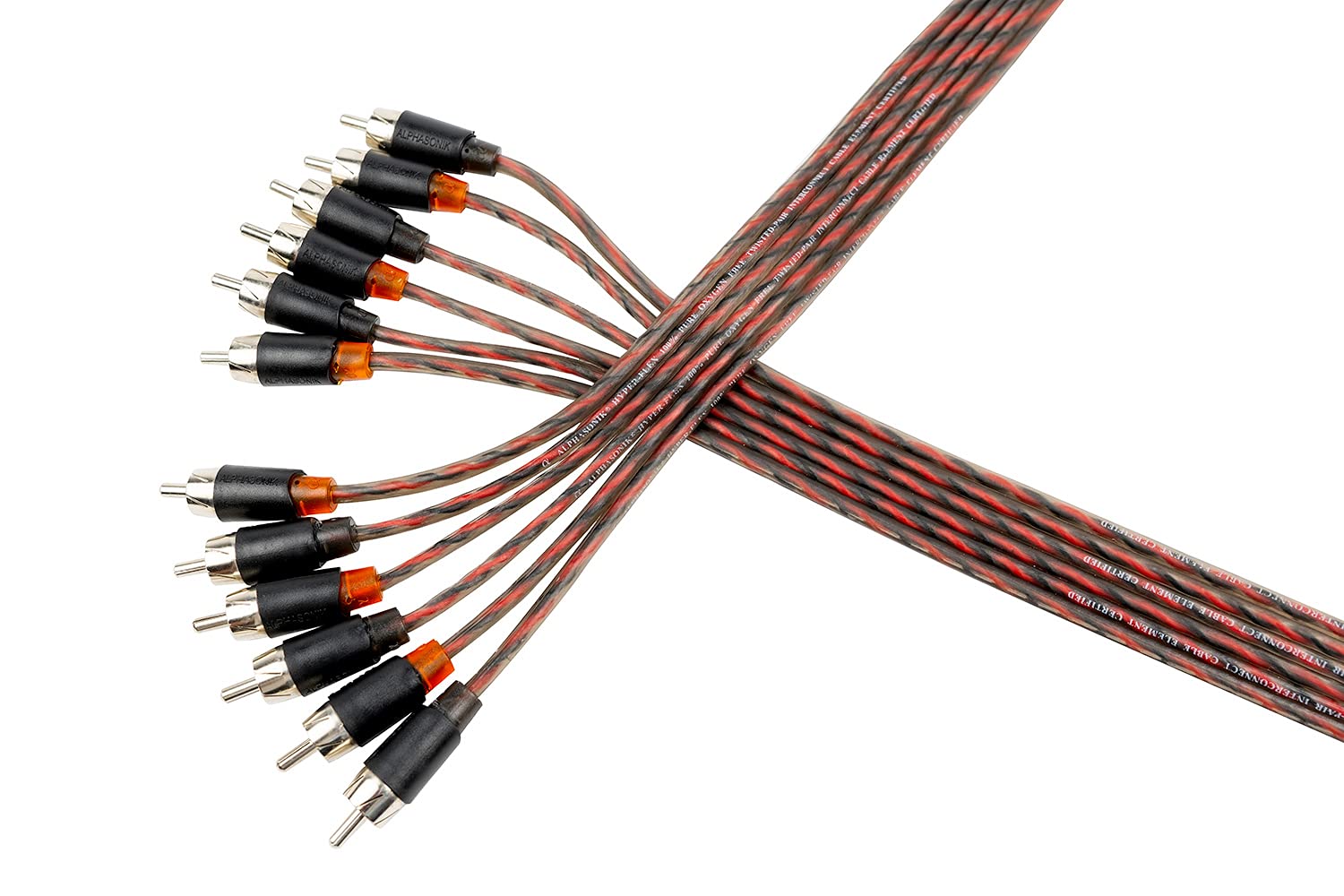 Alphasonik Cable de audio de interconexión RCA Hyper-Flex de 6 canales de alta calidad de 17 pies con tecnología X-Radial Twist Wire, elemento de cobre 100% libre de oxígeno, certificado para