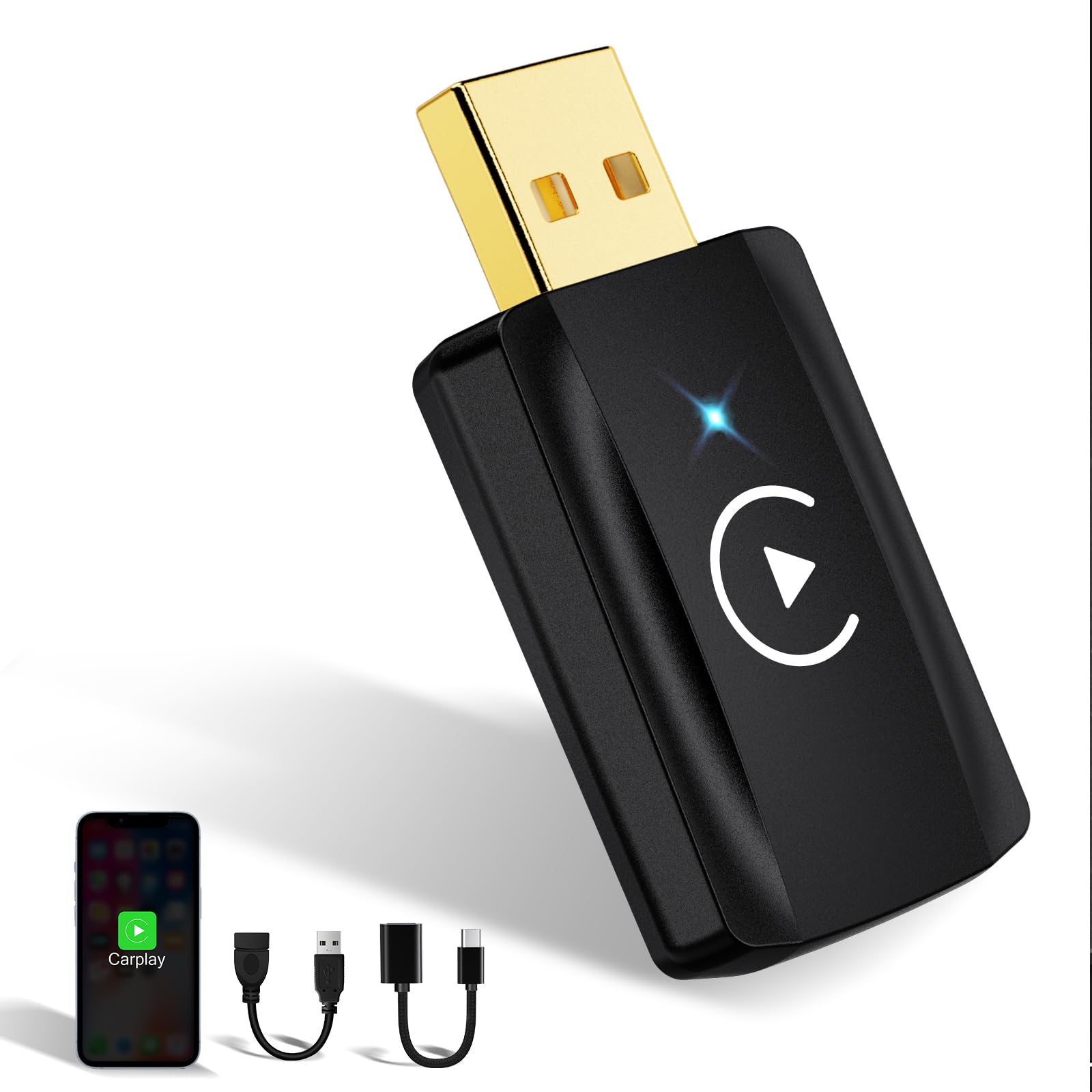 MSXTTLY Carplay Wireless Stick U2C-AIR 3.0, Mini adattatore Carplay Wireless per convertire Carplay da cablato a Wireless, Tipo-C/USB A, supporto OTA, CarPlay Cablato Richiesto