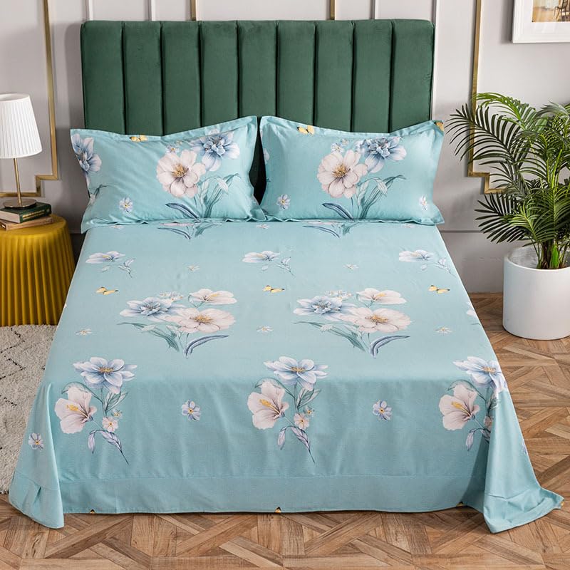 Sabanas Sábanas De Algodón Cepillado con Flores De Plantas, Cama Doble Gruesa, Edredón De Algodón Puro, Sábanas con, Flamenco, Azul, Cama De 2,0 M, De 270X245Cm