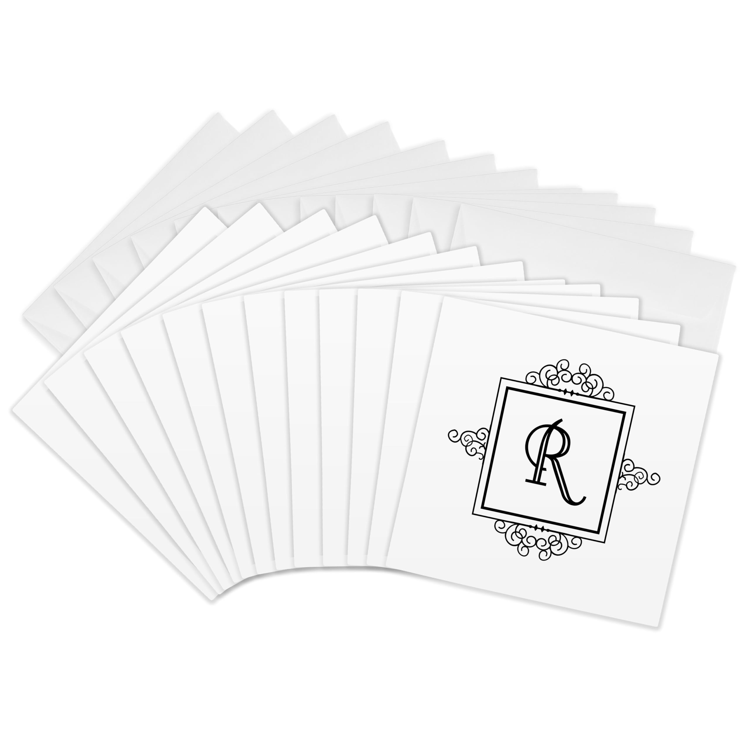 3dRose gc_154341_2 6 x 6-Inch"Initial Letter R Personal Monogrammed Fancy Black and White Typography Elegant Stylish Personalized" Greeting Card (Set of 12)