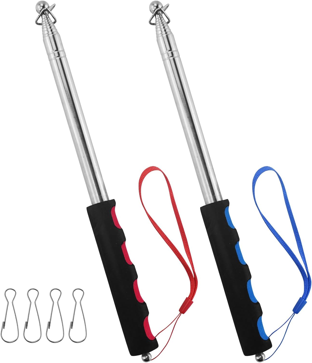 6.5ft (200cm) Telescopic Handheld Flagpole, 2 Pcs Retractable Banner Pole Portable Tour Guide Flag Pole Pointer Stainless Steel Teaching Pointer Stick for Tour Guide Teaching (Blue & Red)