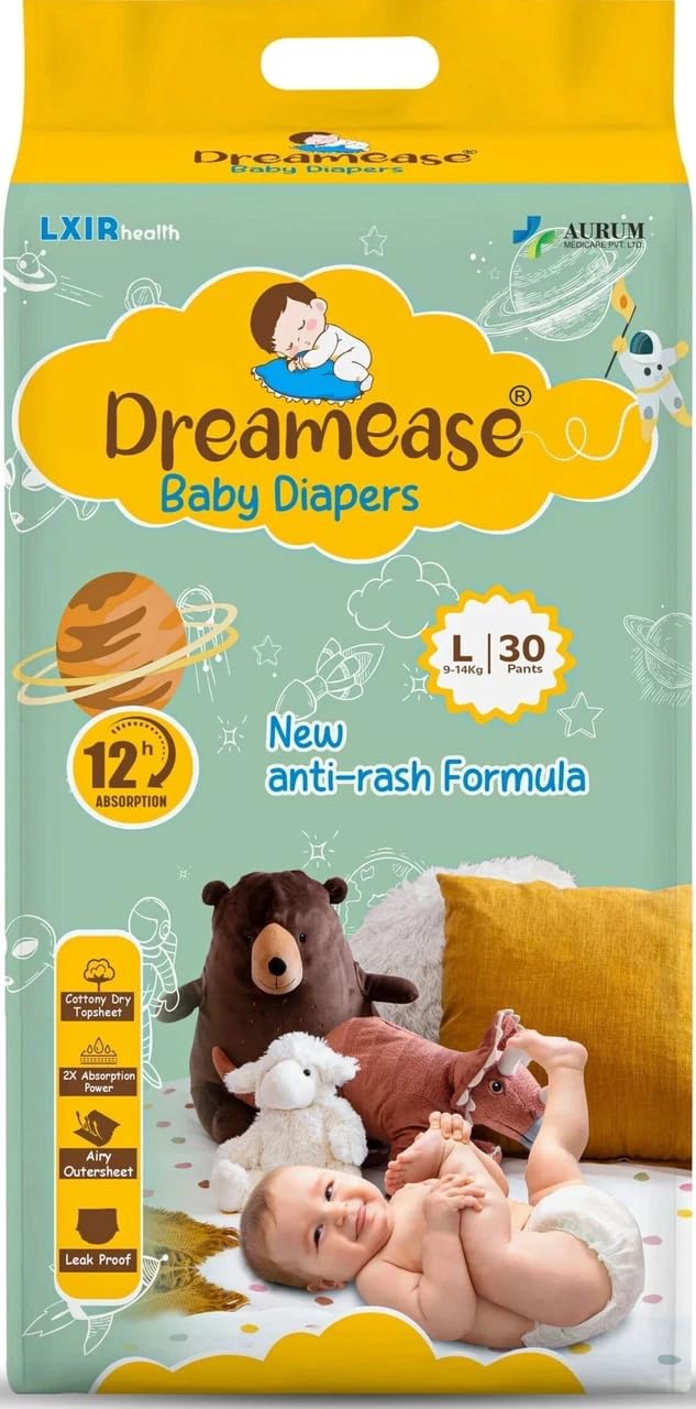 Dreamease Baby Diapers Pants with 12 Hour Absorption, Anti-Rash Formula, Size L, 9-14 Kg, 30 Count-image-33