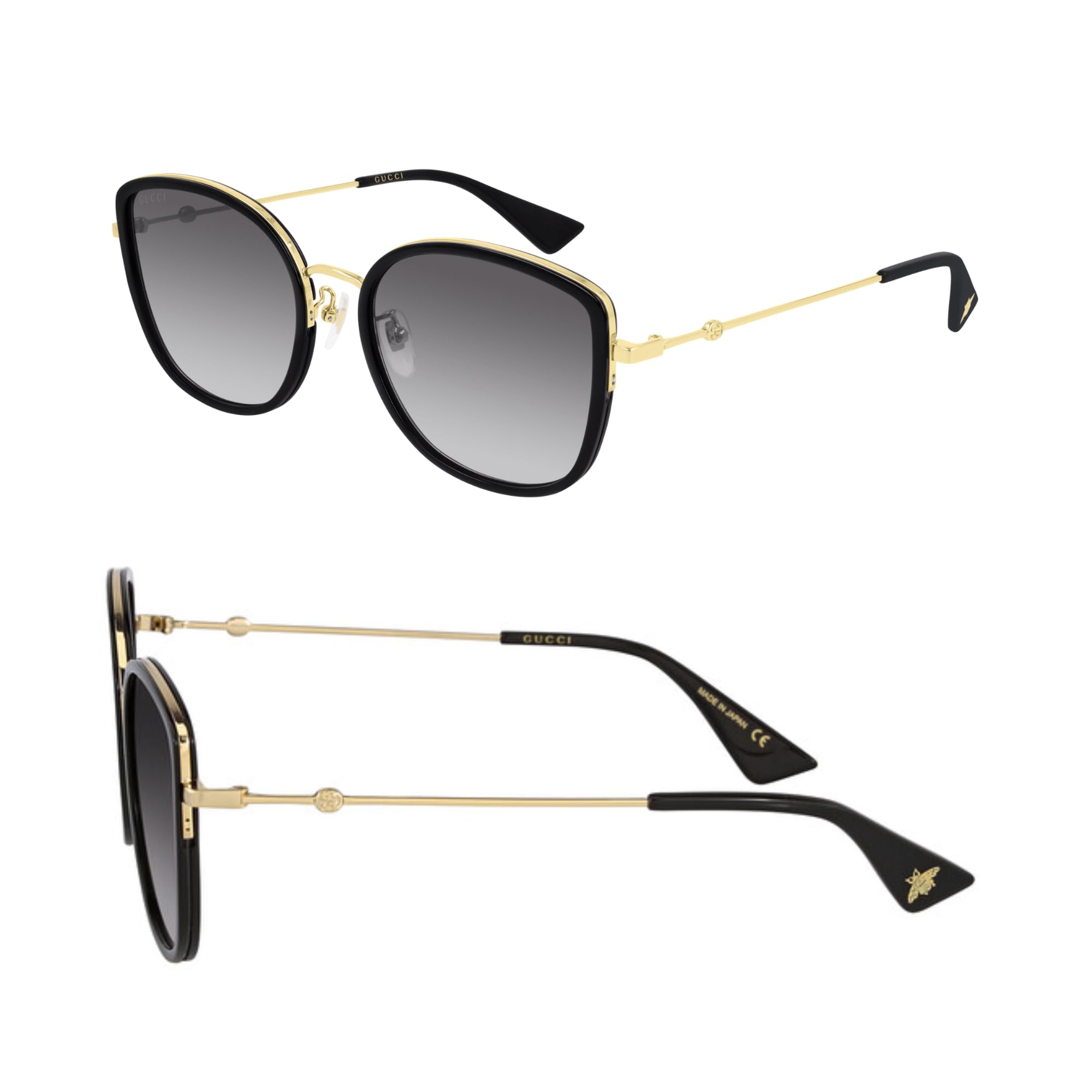 Gucci GG0606SK GG Interlocking Logo Cat-Eye-Shaped Non-Polarized Sunglasses for Women Includes Luxury Eyewear Kit Black Frame with Gray