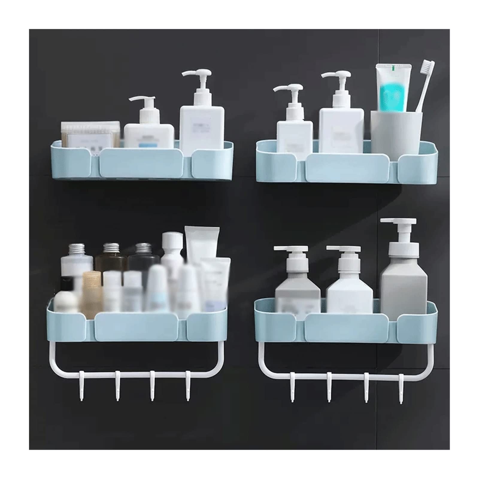 KHUTRW3D Shower Storage Rack 2 Plastic Toiletries Storage Shelves Double Wall Mounted Plastic Storage Shelves No Punching Simple