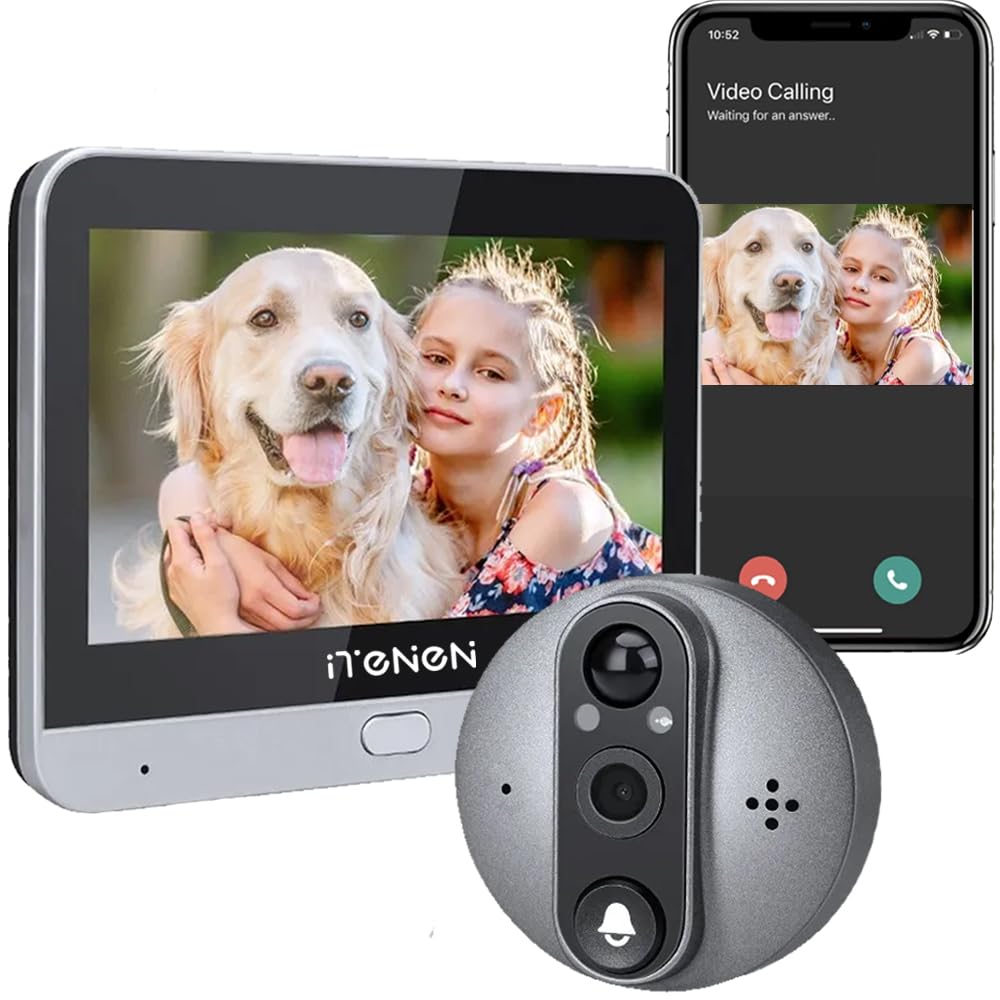 iTenen Wifi Senza Fili Spioncino Video Campanello,telecamera Spioncino per la porta anteriore,3.0 Milioni di Pixel con monitor 4.3" pollici,Allarme al telefono cellulare,Scheda 32G inclusa