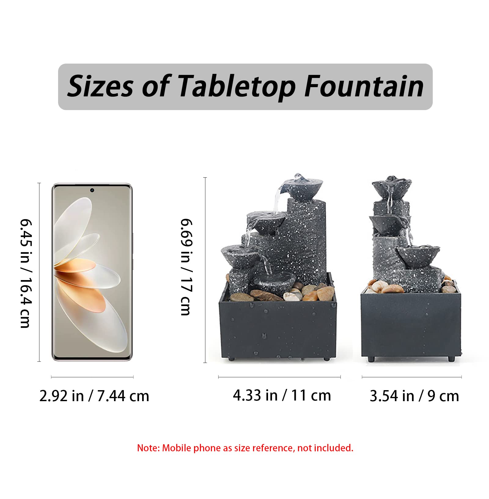 Tabletop Water Fountain, 4-Tier Feng Shui Zen Meditation Waterfall for Indoor Spaces, Home Office Bedroom Relaxation, Room Decor