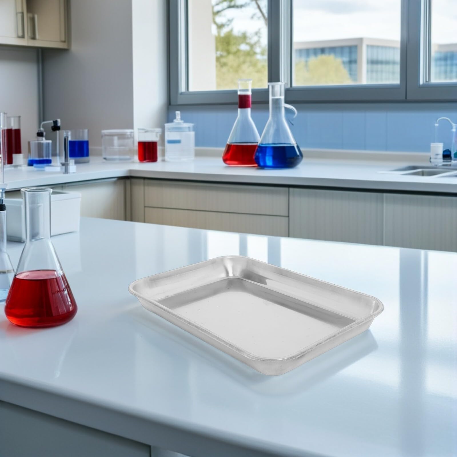 PRETYZOOM 4 Piezas Bandeja Inoxidable para Laboratorio con Plano Resistente al Calor sin Tapa para Almacenamiento de Instrumentos Médicos y Experimentos Científicos