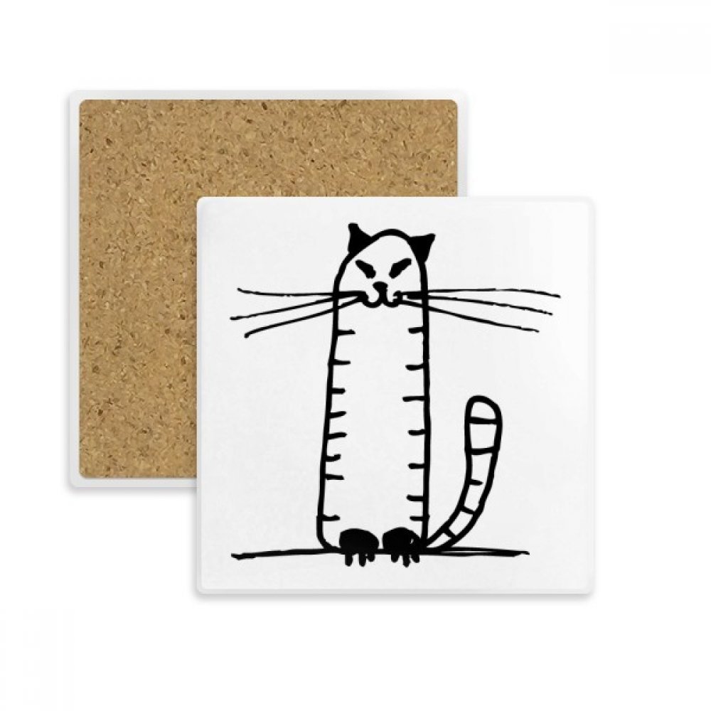 Coaster tasse absorbant en pierre ligne carré noir stripe cat sit multicolor