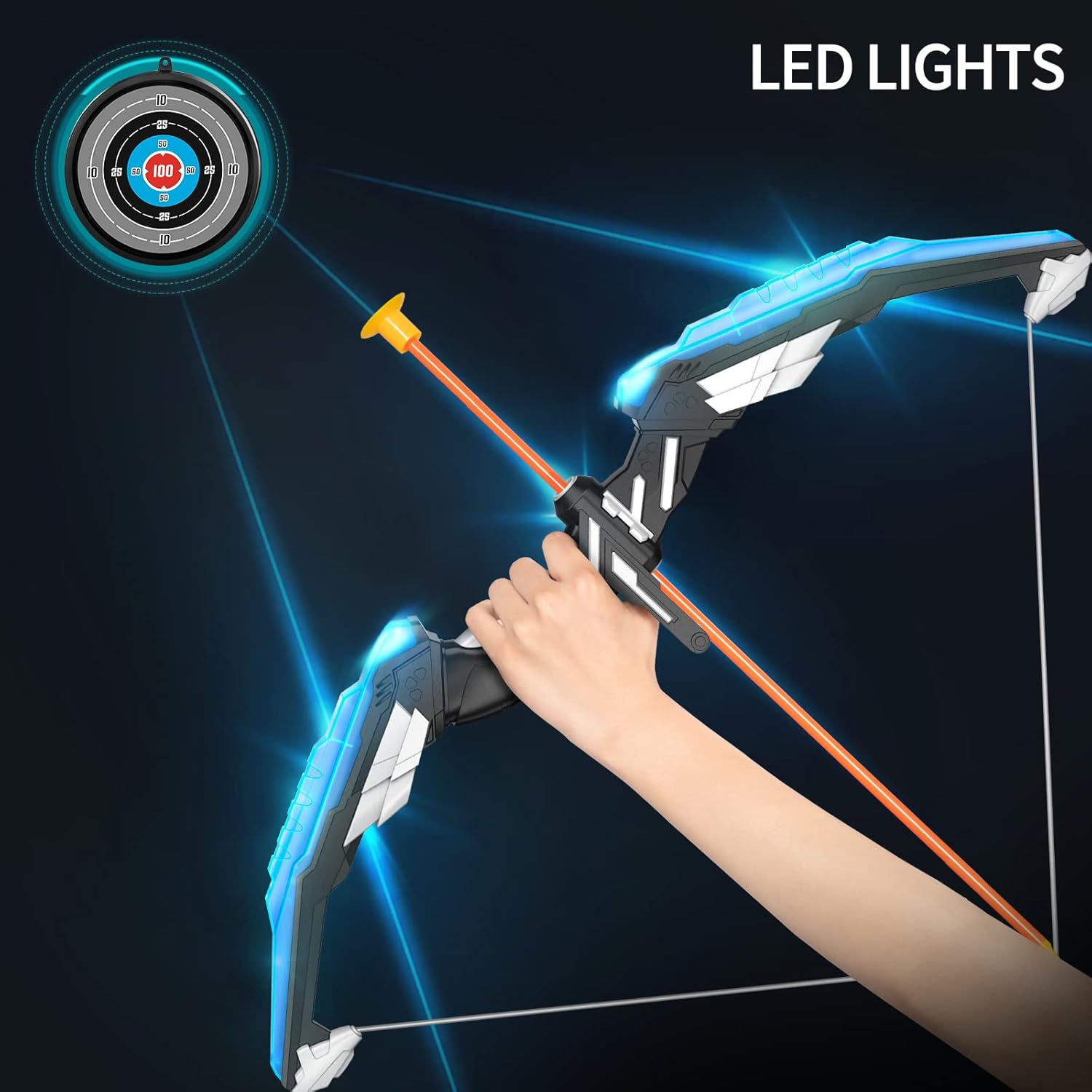 2 Pack Set Kids Archery Bow Arrow Toy Set, LED Light Up Function Cool Toys, with 2 Bow 20 Suction Cup Arrows 2 Target & 2 Shoulder-Strapped Quiver, Kids Indoor and Outdoor Toy Gifts : Sports & Outdoors