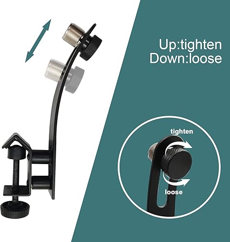 Miniatura 4 de Micrófono de tambor a prueba de golpes Clip de montaje en el borde Soporte de metal universal Tom Mic Set Abrazadera ajustable (paquete de 3)