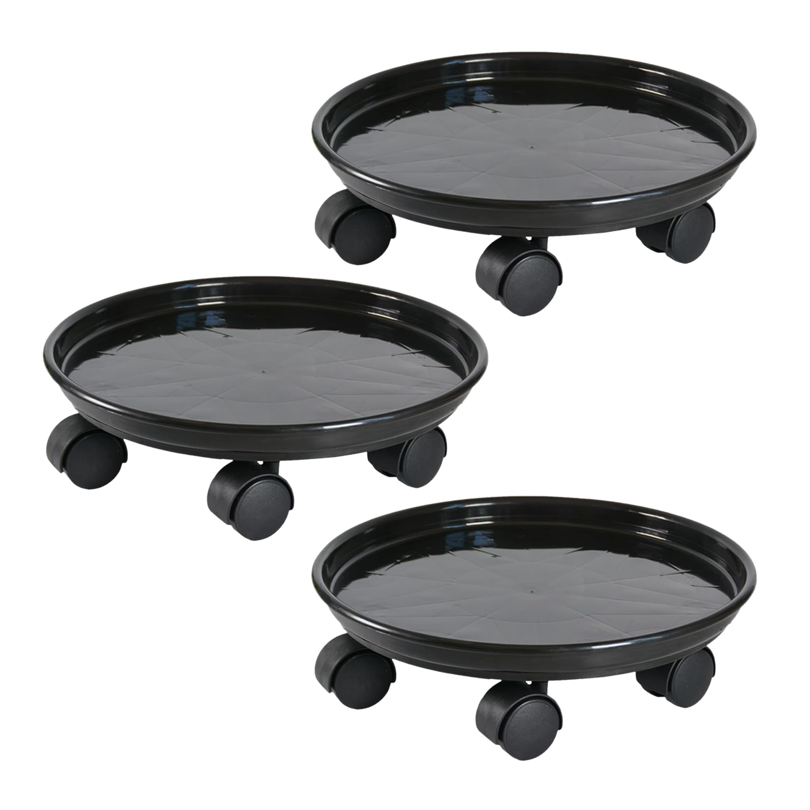 3 Pièces Chariot Roulant pour Plantes Rond Sous-Pot avec Roulettes Universelles Support pour Plantes Chariot Mobile pour Intérieur et Extérieur Capacité de Charge 50 kg 30 cm Noir