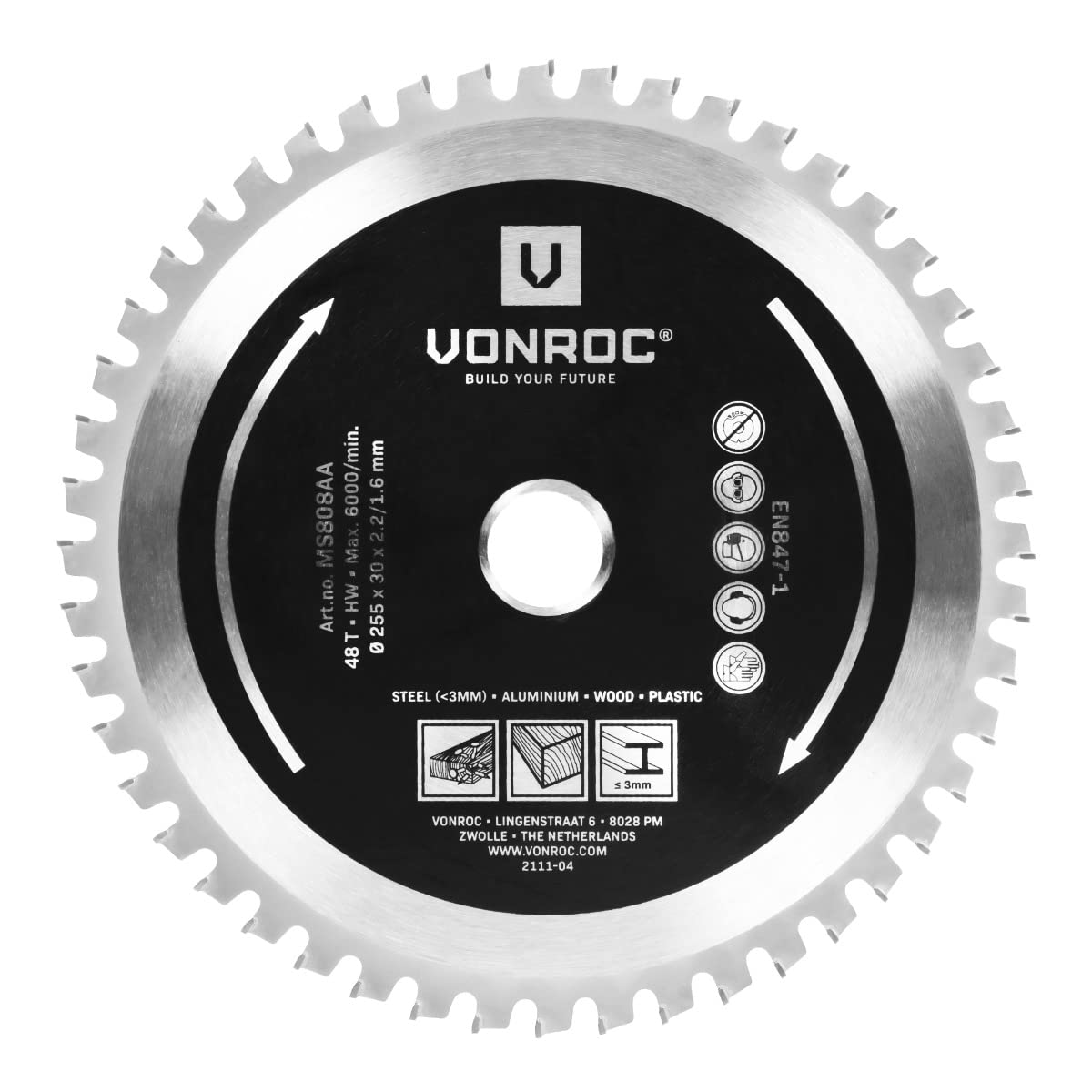VONROC Lama multimateriale Ø255 x 30mm. 48T. Per troncatrice MS507AC