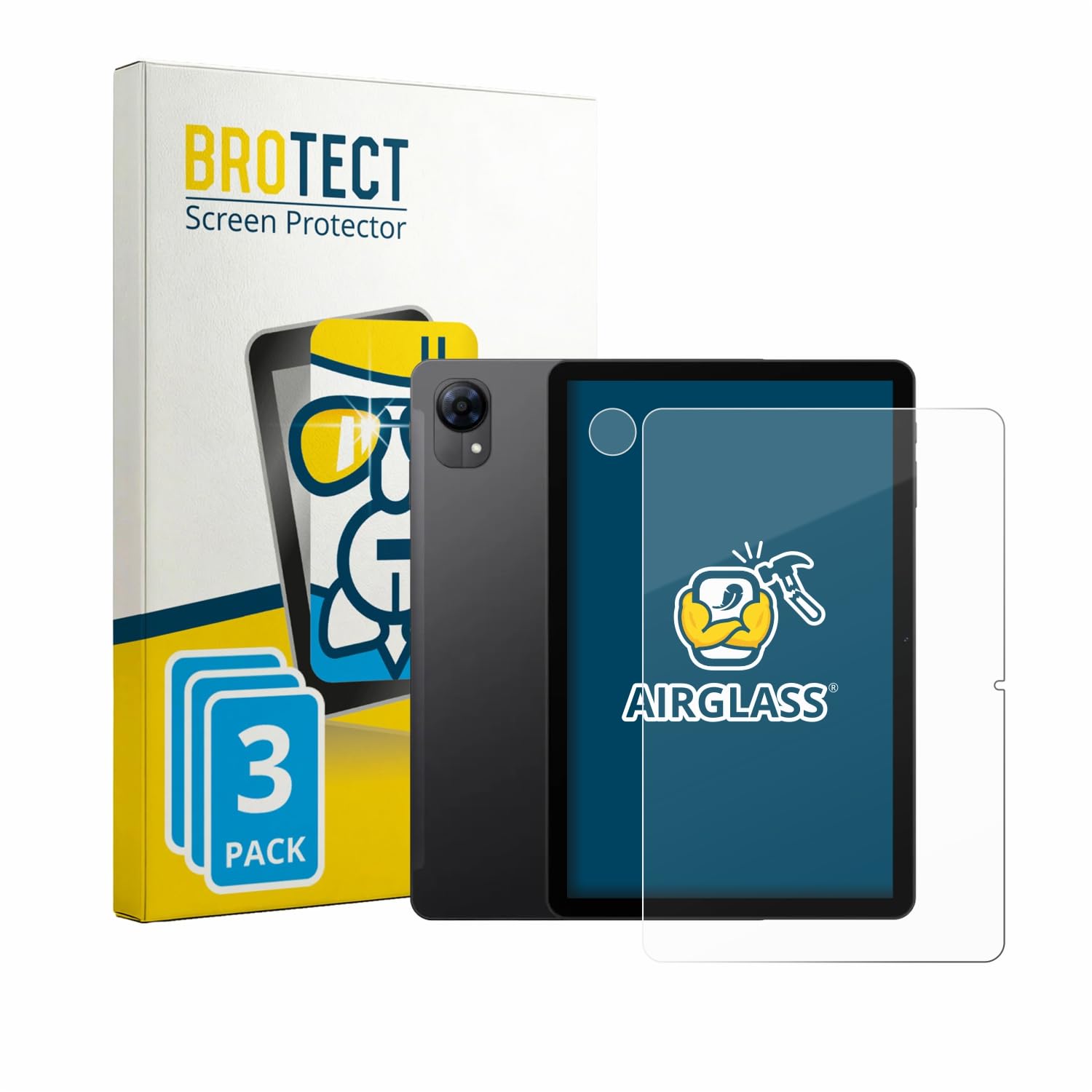 BROTECT 3 Unidades Lámina Cristales para Doogee Tab G5 | (Frontal+Cámara) Transparente Protección Pantalla Made in Germany, Dureza 9H Anti-Arañazos Protector Cristal